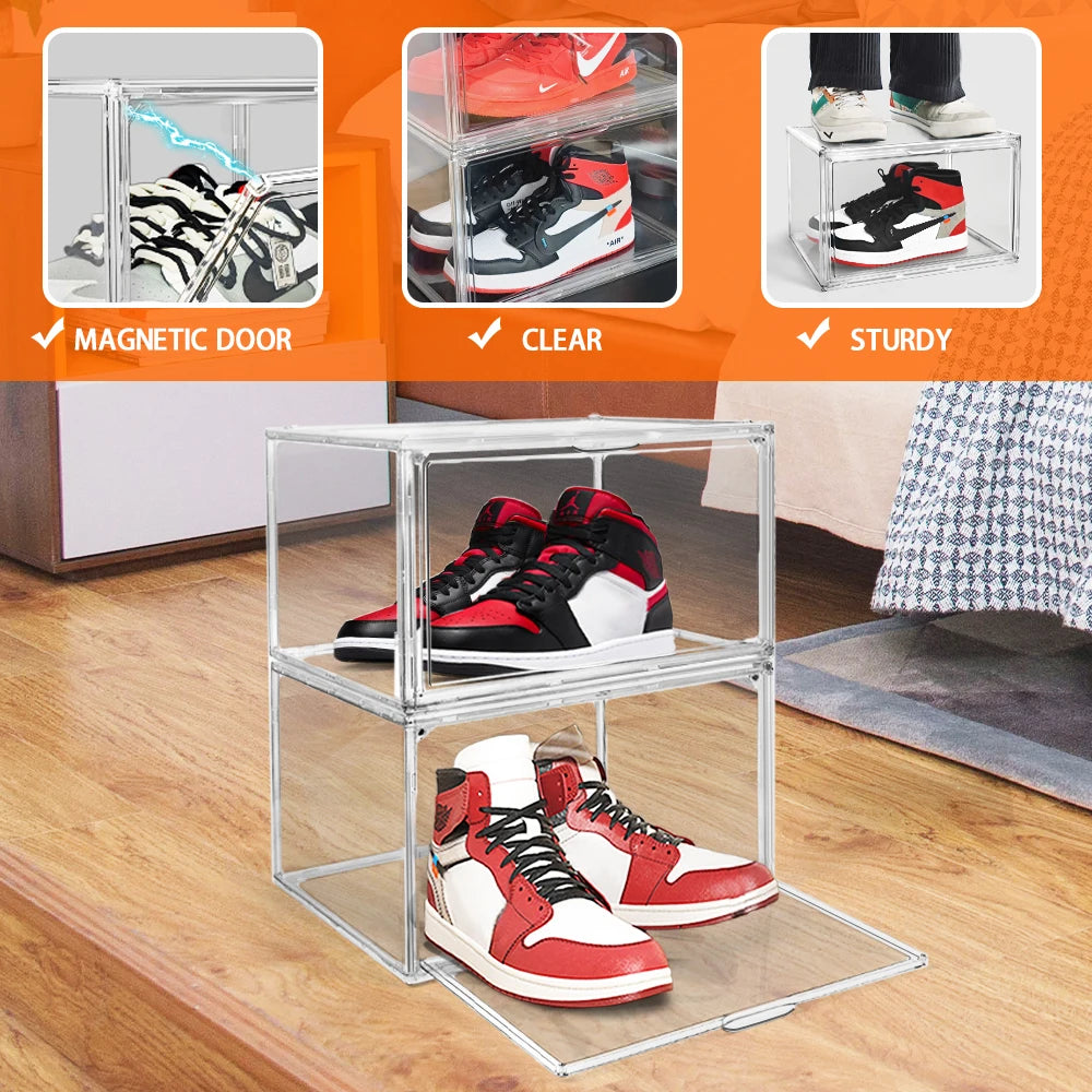 4-Pack Clear Stackable Side-Door Shoe Storage Boxes