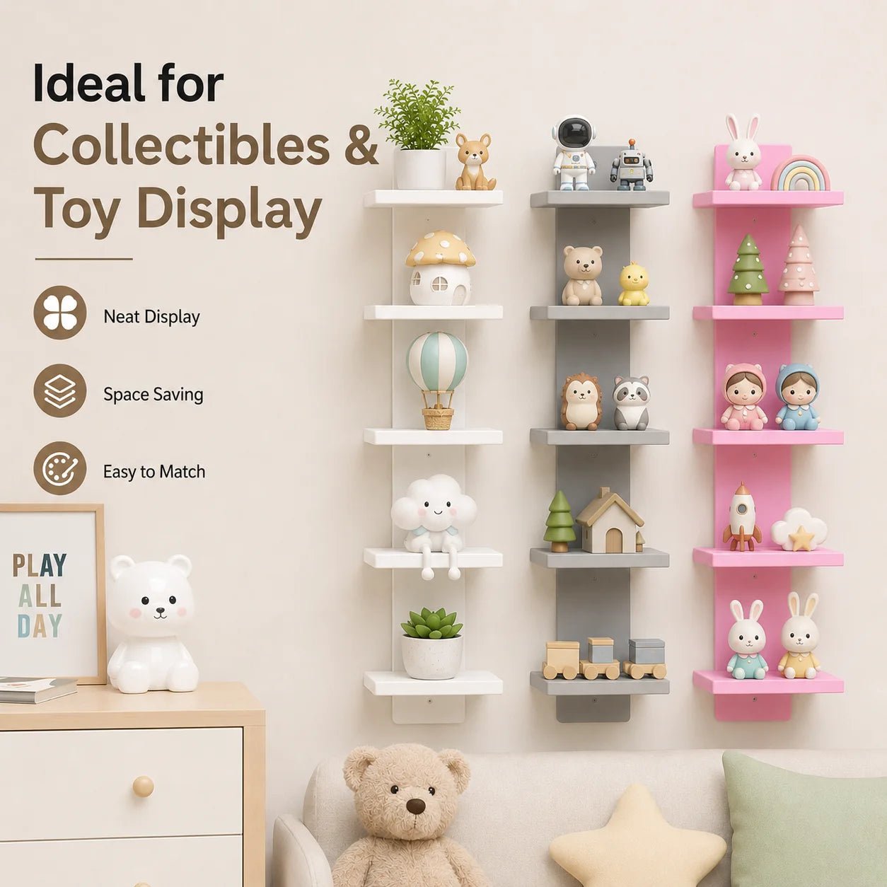 5-Tier Wall Mounted Display Shelf Floating Organizer