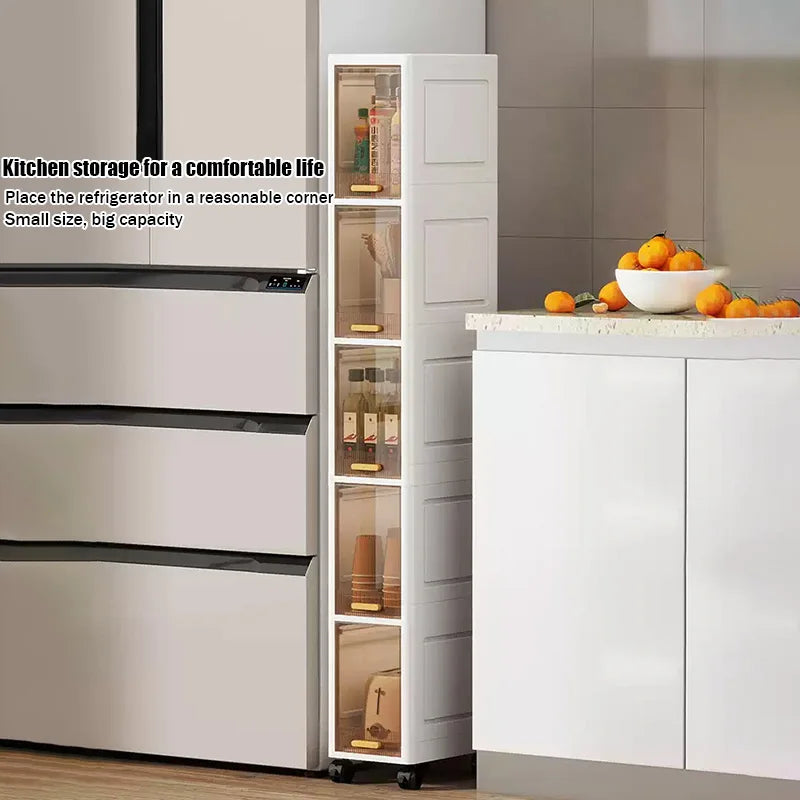 Slim Rolling Plastic Storage Drawers 3-5 Tier Narrow Organizer