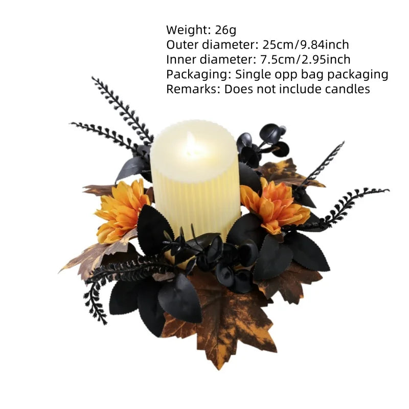 3-Piece Black Maple Leaf Candle Ring Wreath Set