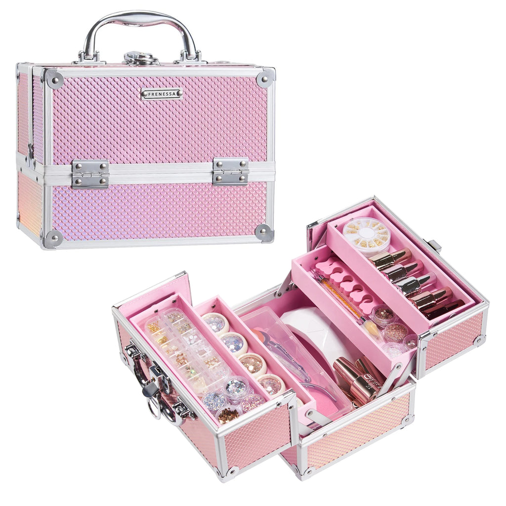 4-Tray Travel Cosmetic Train Case - Pink