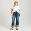 Women Plus Size Black Cuffed Jeans Vintage High Waist Straight Leg Denim