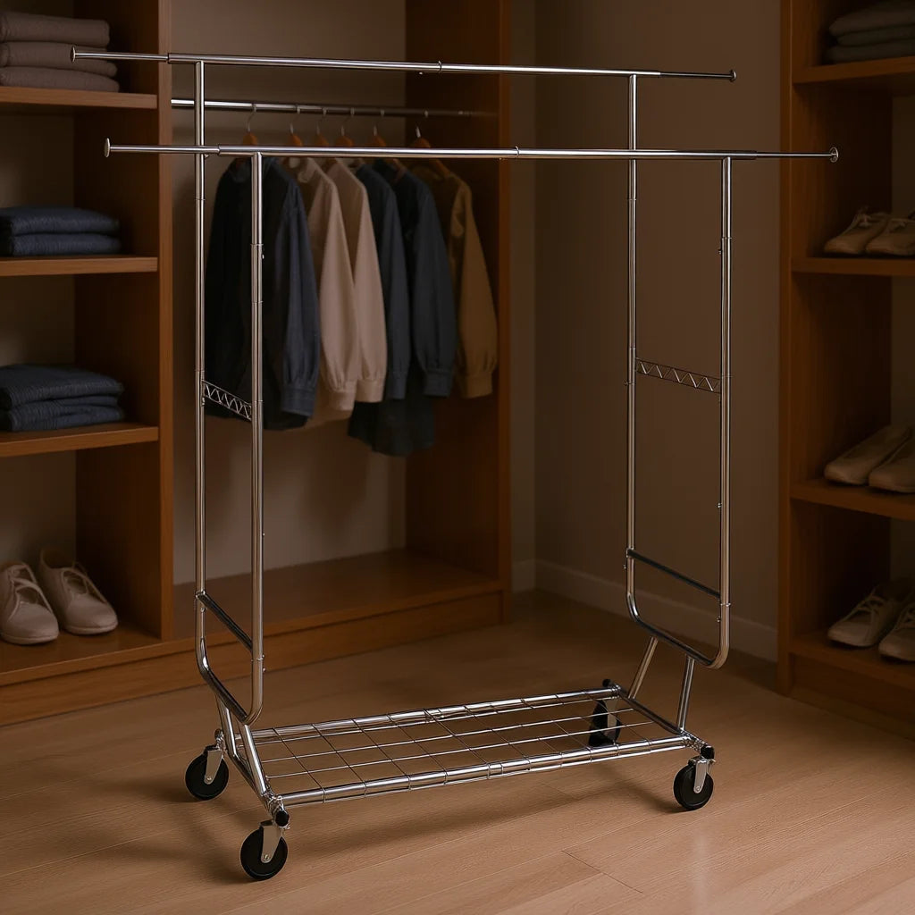 Heavy Duty 600 lb Adjustable Double Rod Garment Rack
