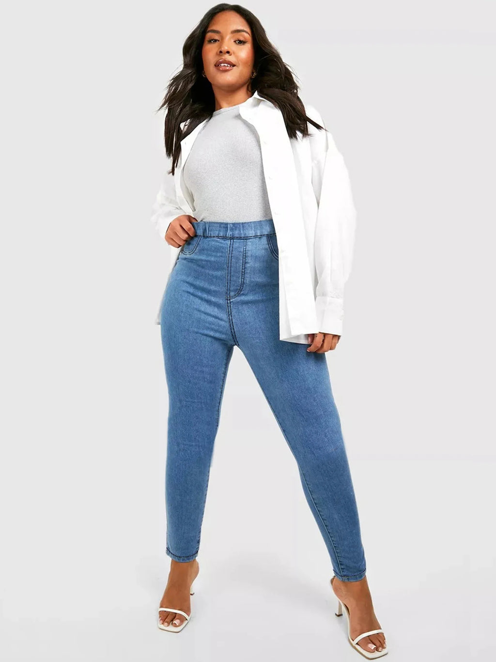 Blue Women Plus Size Skinny Jeans Mid Rise Stretch Dark Wash Denim