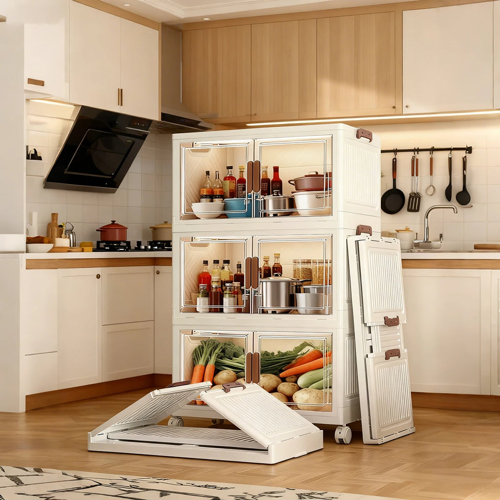 Tall White Foldable Plastic Storage Cabinet 2-5 Tier
