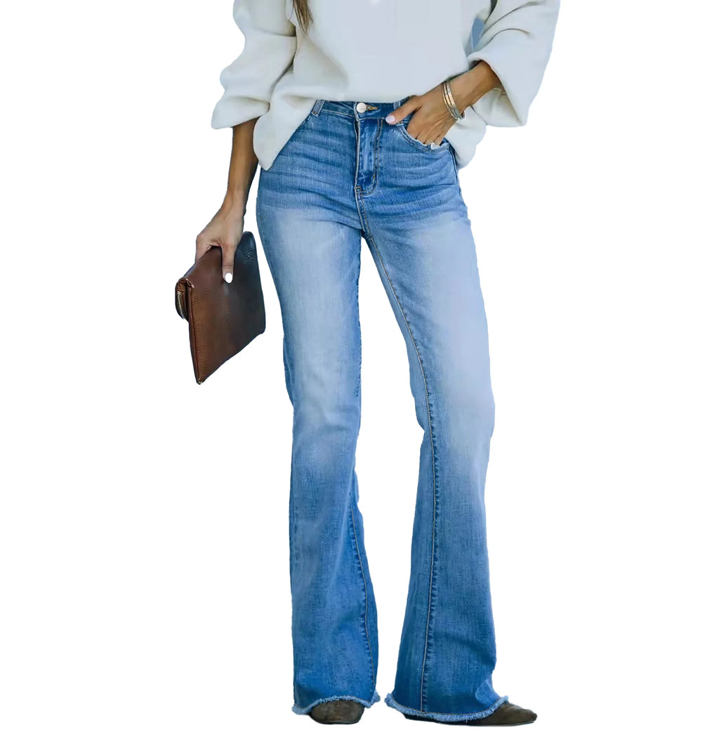 Women's Light Blue Wide Leg Flare Jeans
