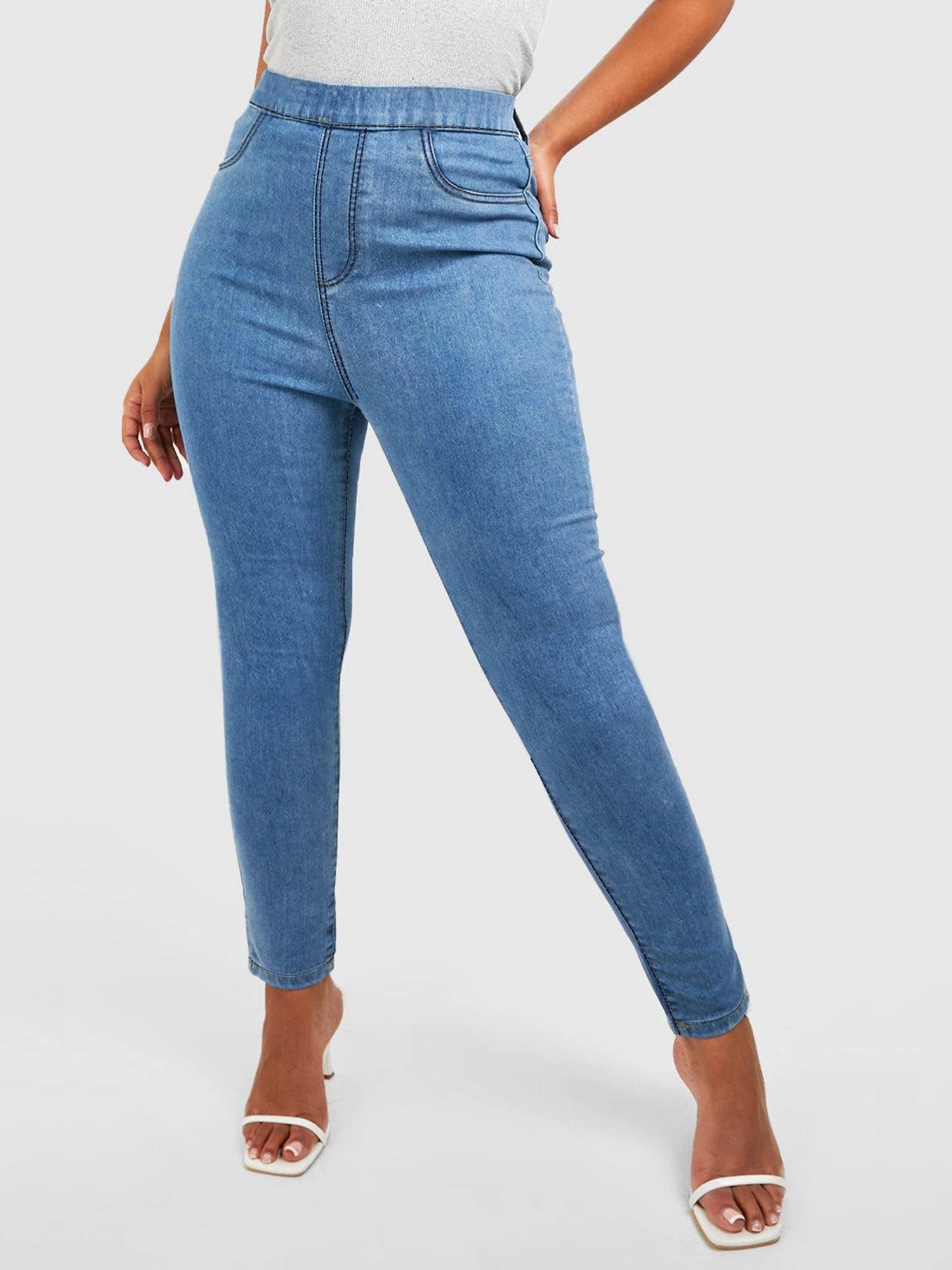 Blue Women Plus Size Skinny Jeans Mid Rise Stretch Dark Wash Denim