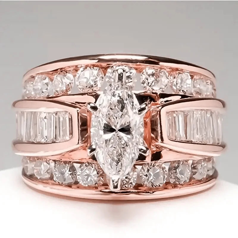 Marquise-Style Fashion Ring with Side Stones