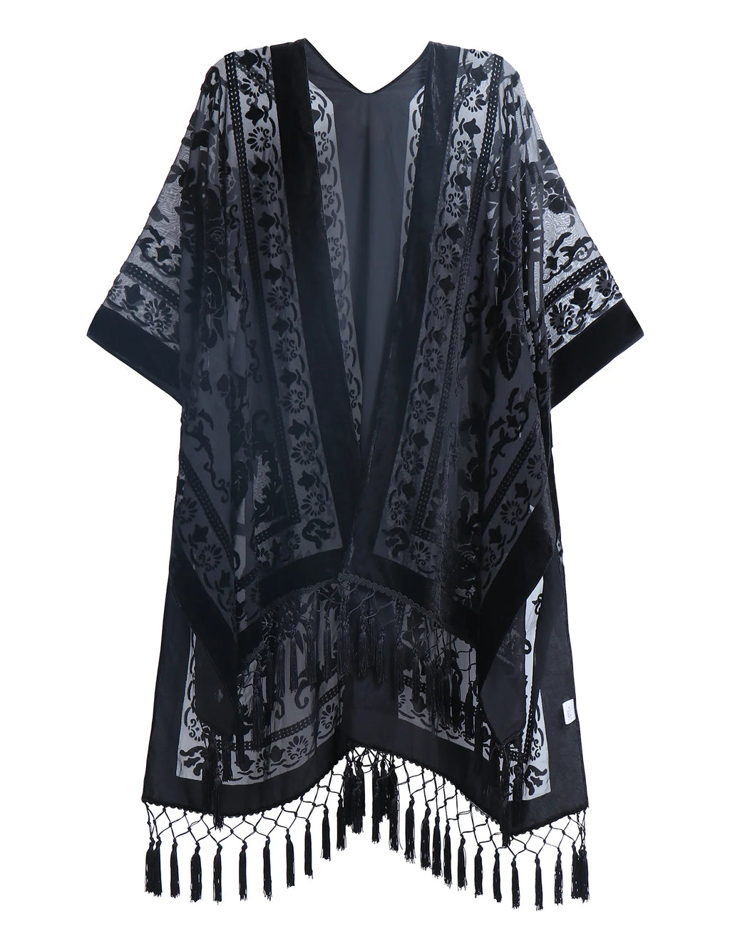 Blue Vintage Burnout Velvet Kimono Cardigan Cover Up Women One Size