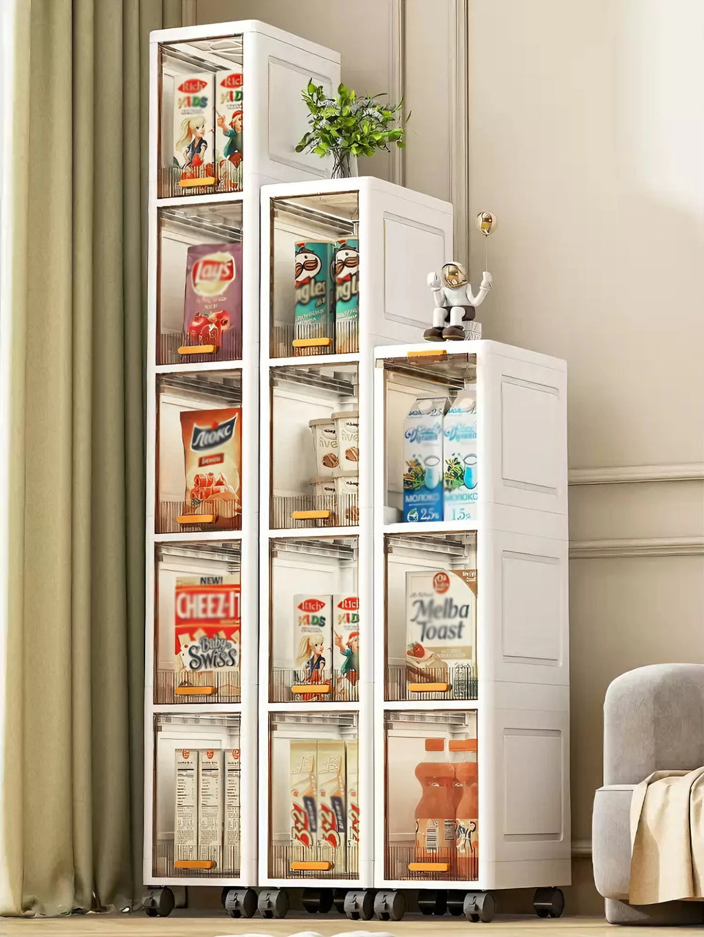 Slim Rolling Plastic Storage Drawers 3-5 Tier Narrow Organizer