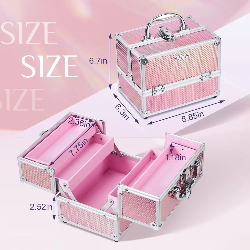 4-Tray Travel Cosmetic Train Case - Pink