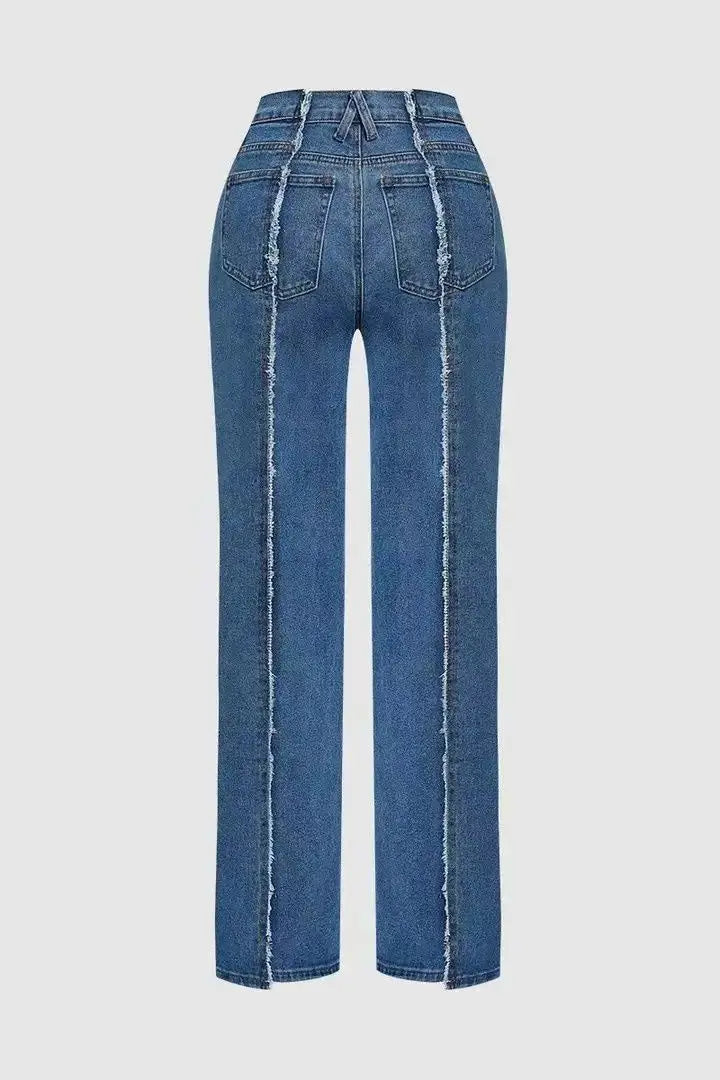 Women Vintage Wide Leg Jeans Medium Blue Contrast Seam Loose Fit