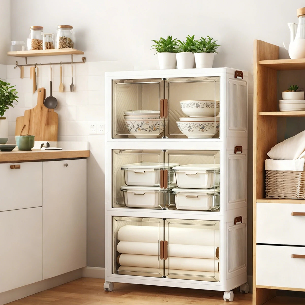 Tall White Foldable Plastic Storage Cabinet 2-5 Tier