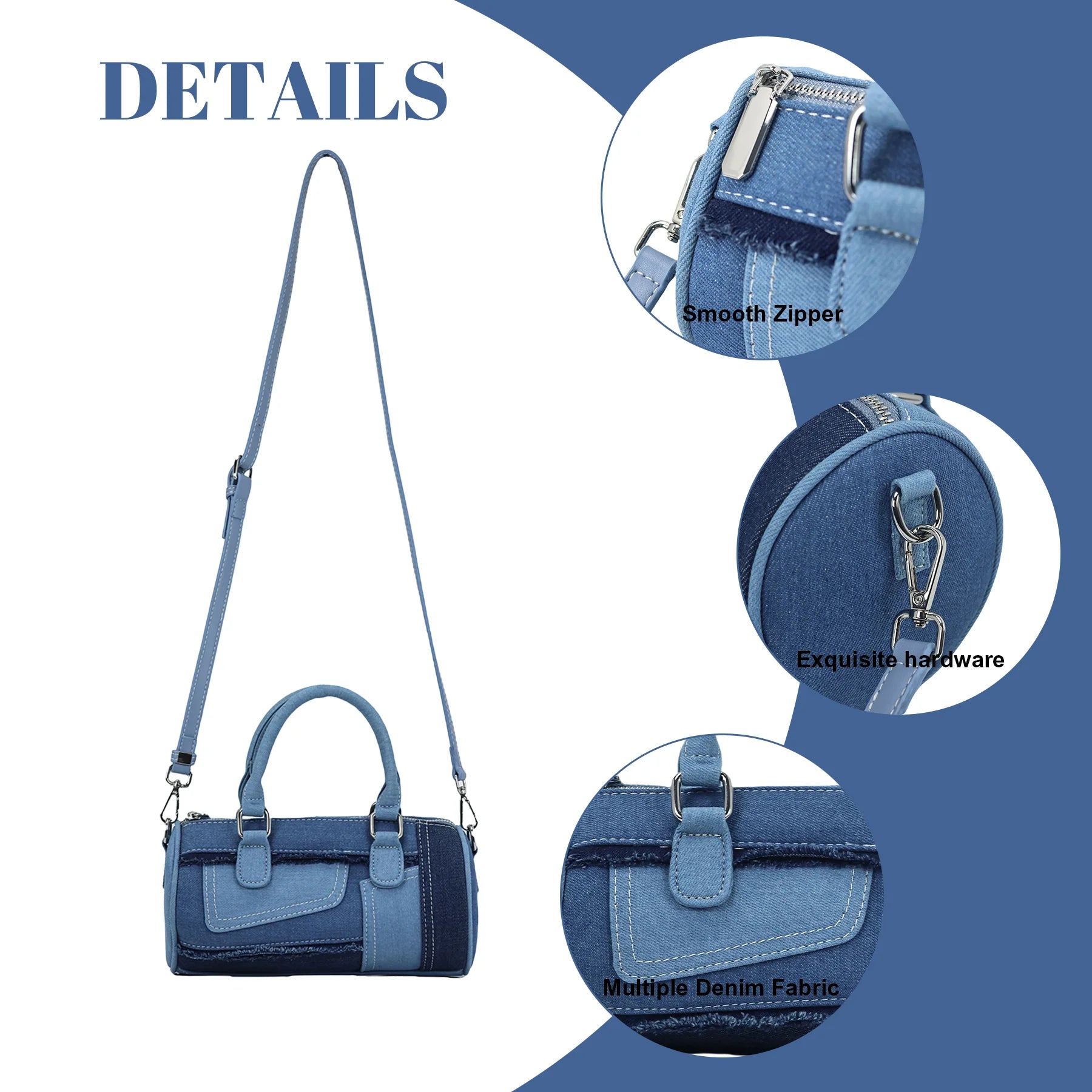 Women's Denim Barrel Duffel Handbag Small Satchel Bag