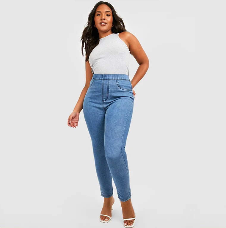 Blue Women Plus Size Skinny Jeans Mid Rise Stretch Dark Wash Denim