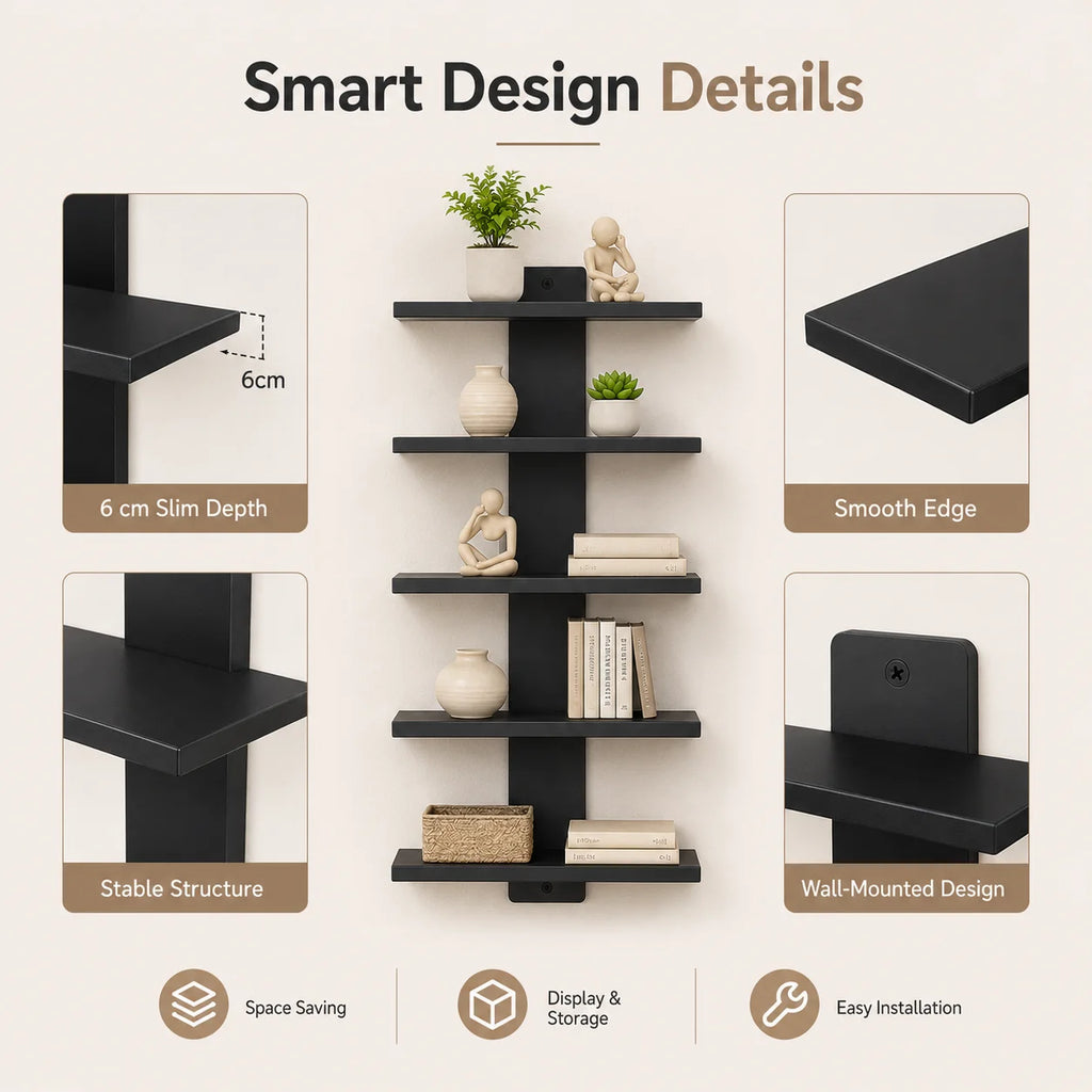 5-Tier Wall Mounted Display Shelf Floating Organizer