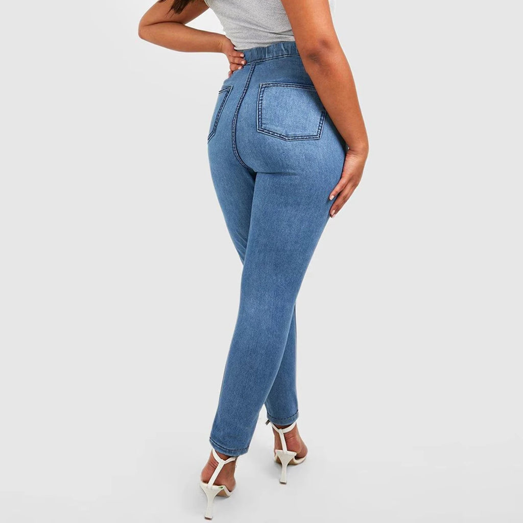 Blue Women Plus Size Skinny Jeans Mid Rise Stretch Dark Wash Denim