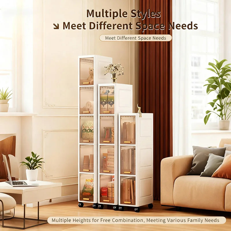Slim Rolling Plastic Storage Drawers 3-5 Tier Narrow Organizer