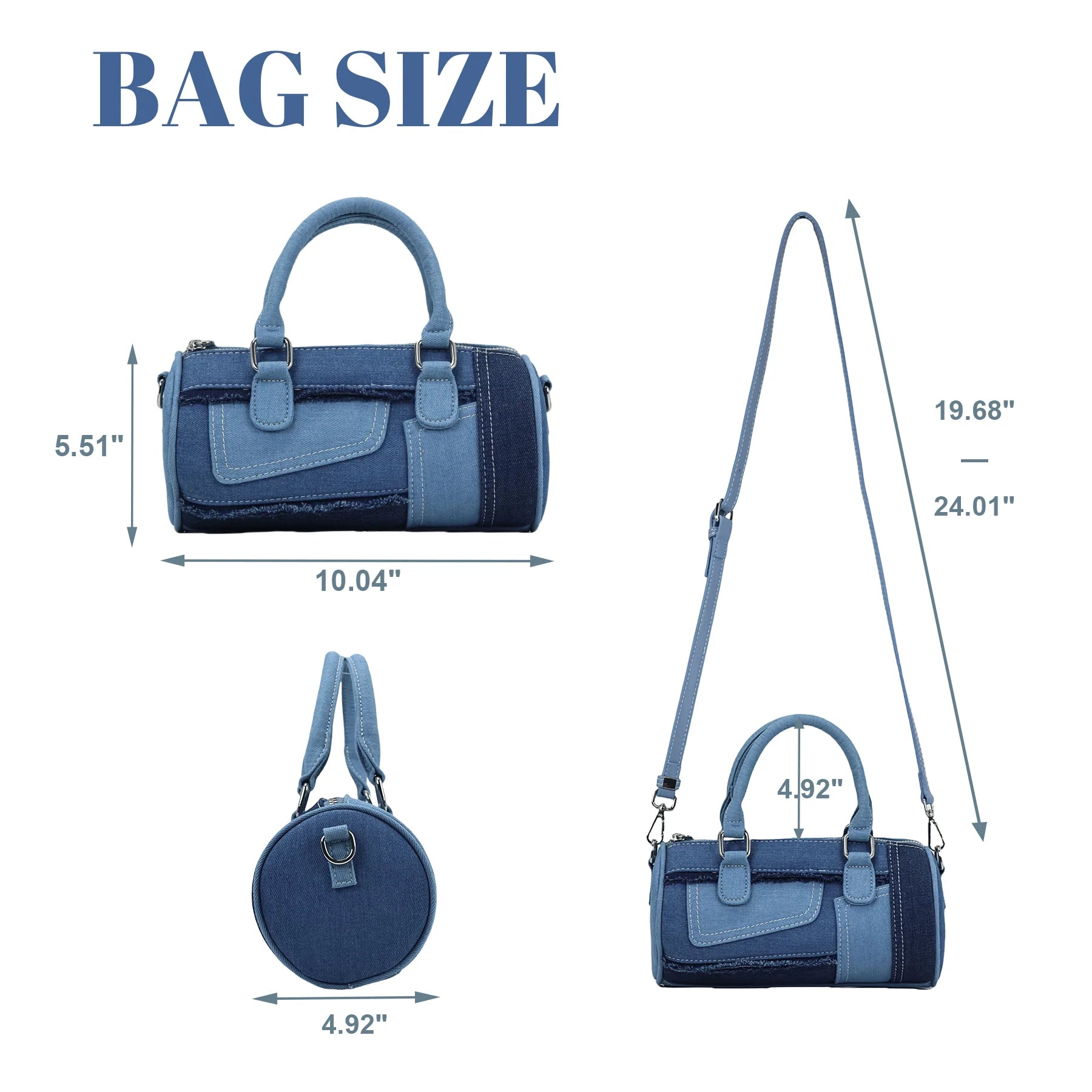 Women's Denim Barrel Duffel Handbag Small Satchel Bag