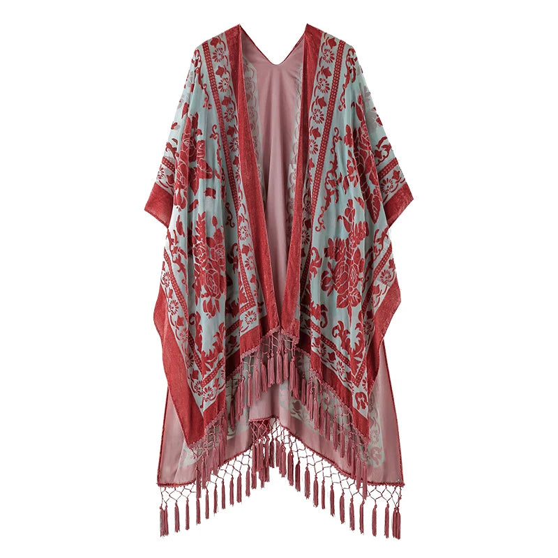 Gold Velvet Kimono Robe Tassel Bridal Bridesmaid Cover Up Women