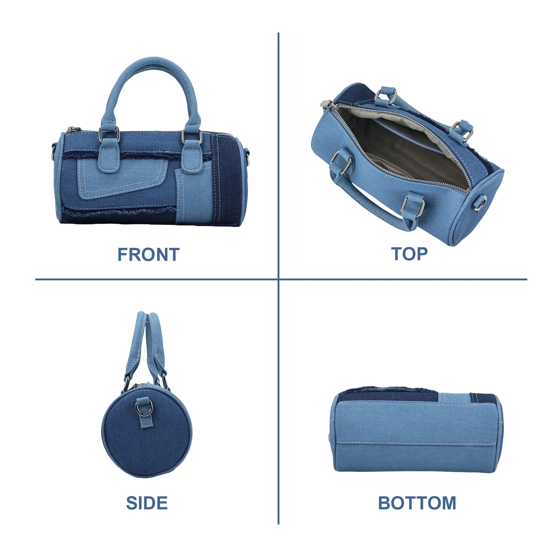 Women's Denim Barrel Duffel Handbag Small Satchel Bag