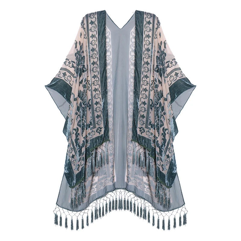 Gold Velvet Kimono Robe Tassel Bridal Bridesmaid Cover Up Women