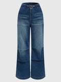 Women Wide Leg Baggy Jeans Elastic Waist Blue Denim Loose Fit