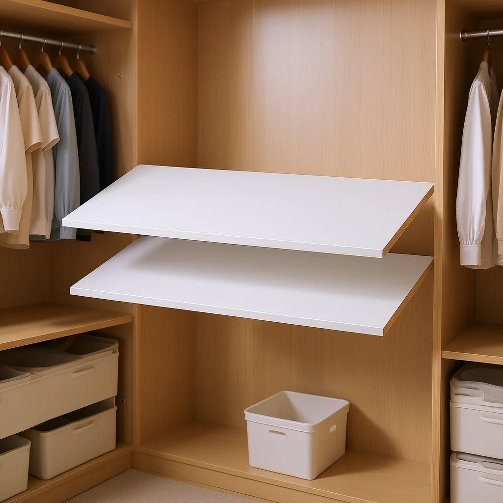 2 Tier Melamine Cabinet Shelf Organizer White Closet Wardrobe Storage