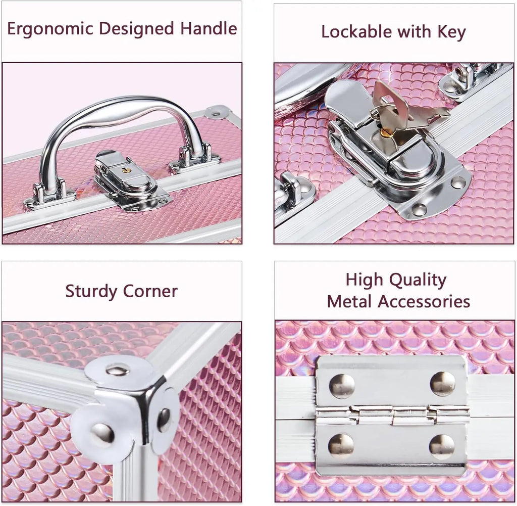 4-Tray Travel Cosmetic Train Case - Pink