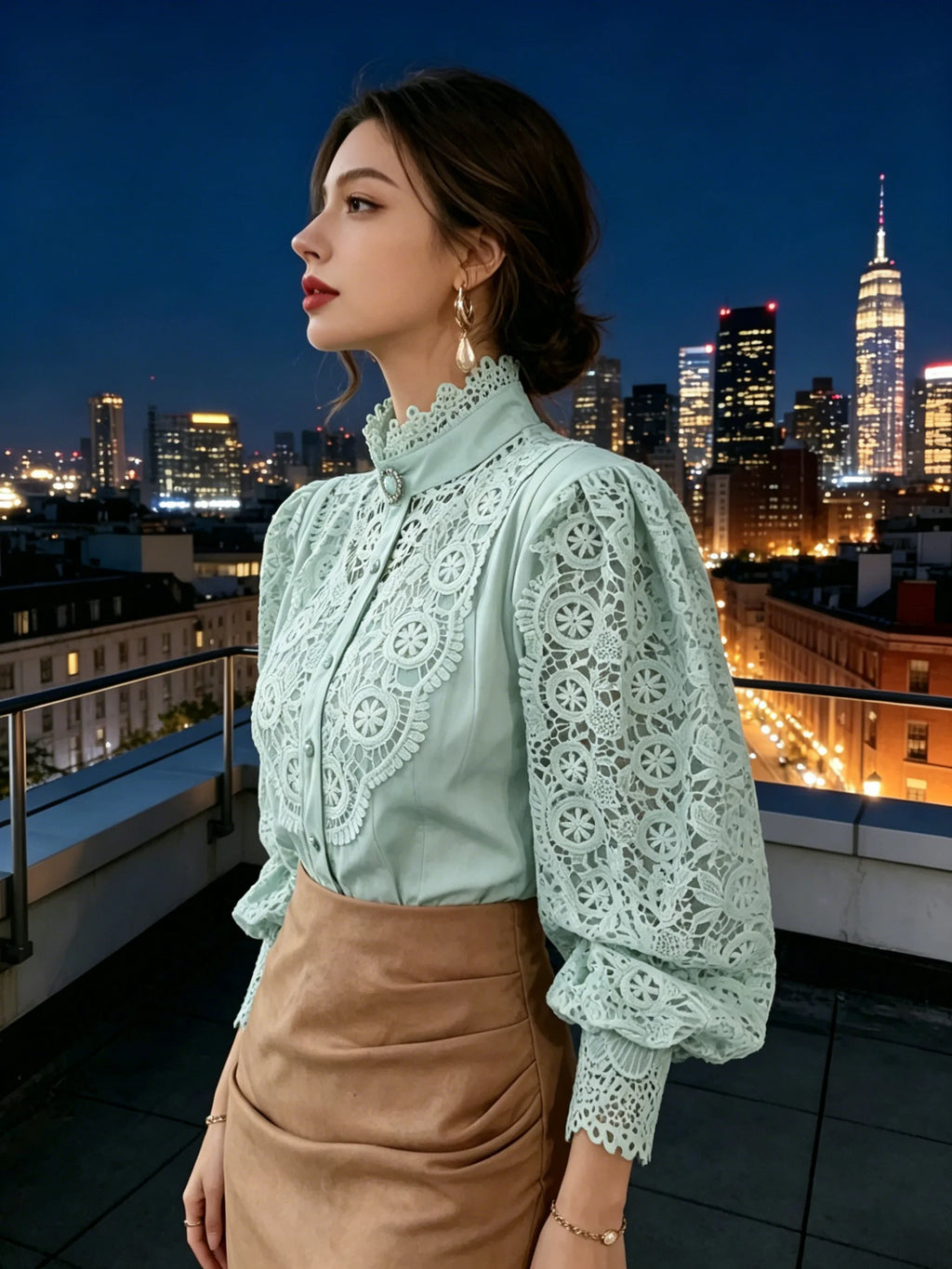 Light green lace blouse detail