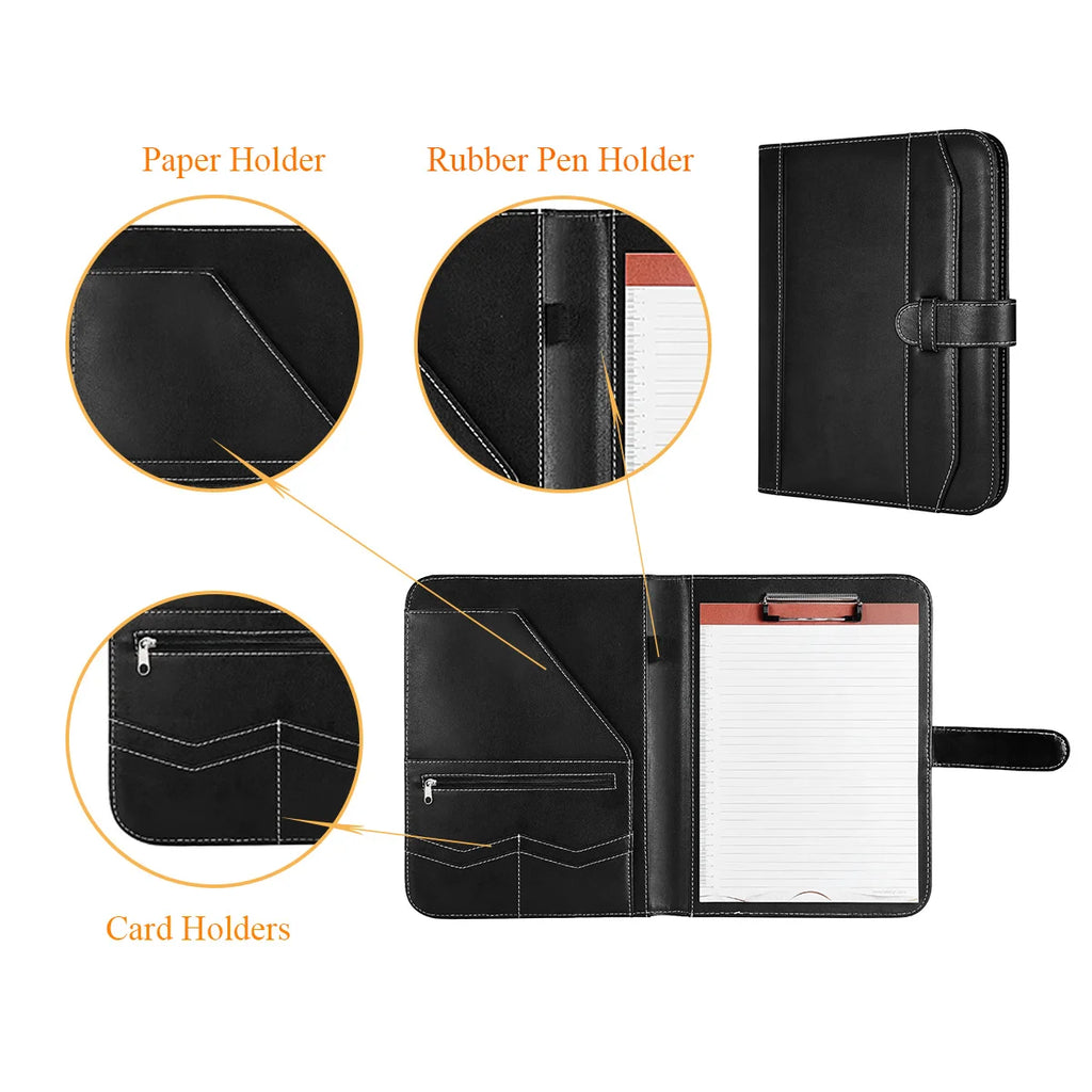 Black Faux Leather Padfolio Portfolio Resume Document Organizer
