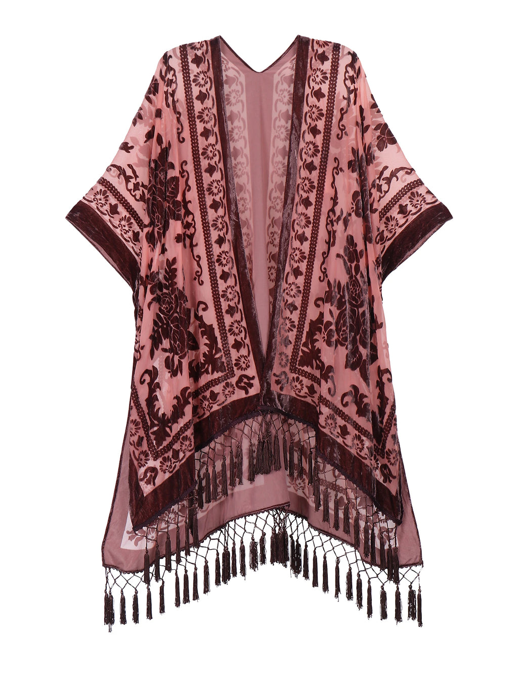 Black Beige Floral Burnout Velvet Kimono Robe Plus Size Women