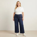 HME Women's Plus Size Dark Blue Wide Leg Jeans with Front Pockets