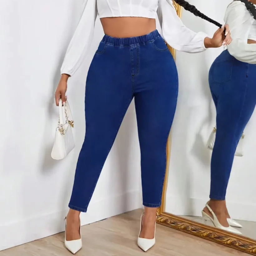 Women Plus Size Navy Skinny Jeans Stretch Mid Rise Denim