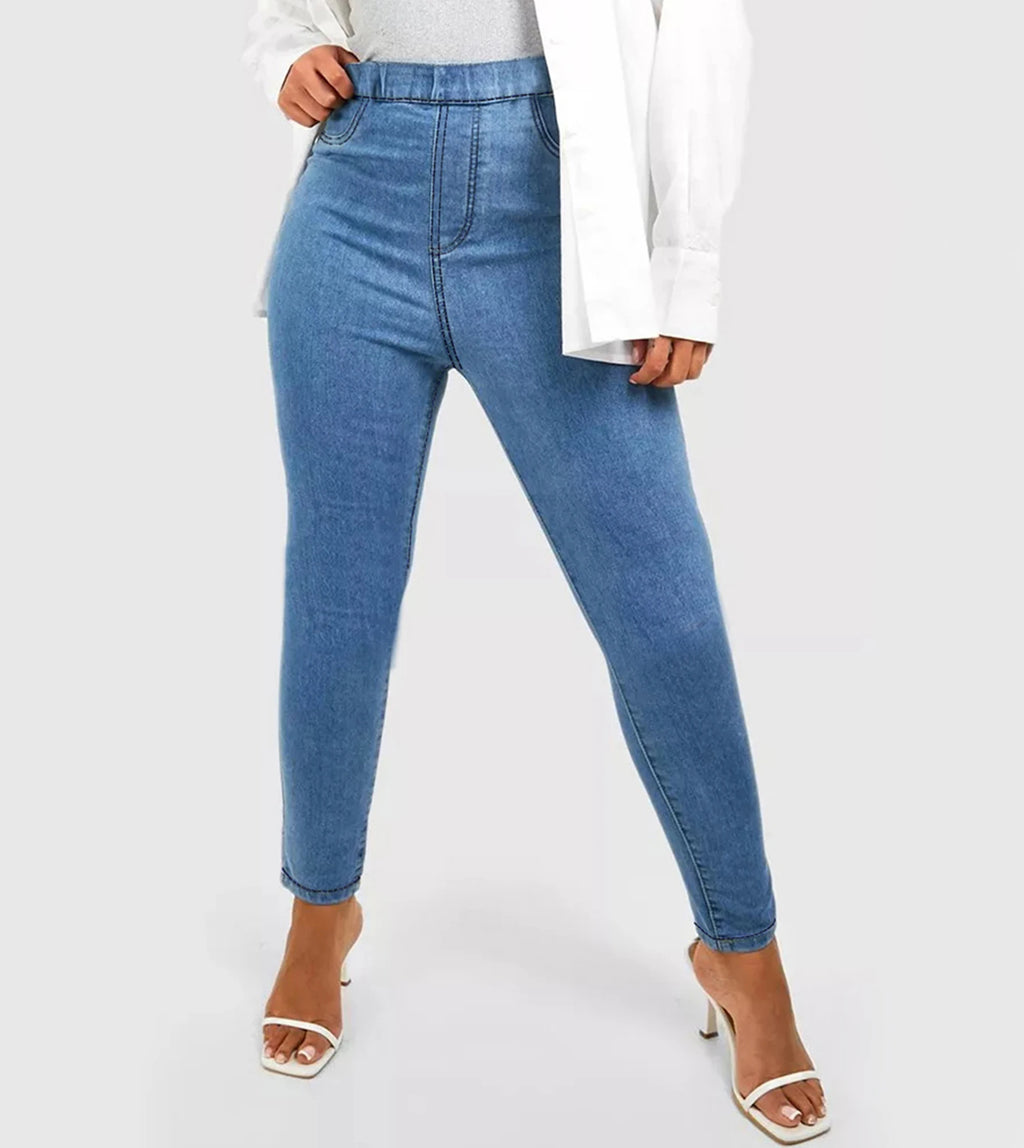 Blue Women Plus Size Skinny Jeans Mid Rise Stretch Dark Wash Denim