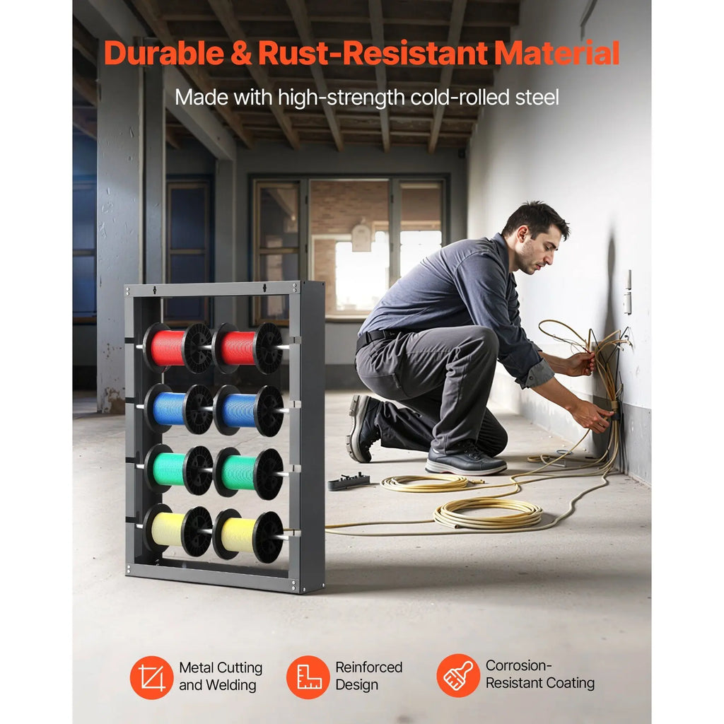 Wall-Mounted 4-Rod Adjustable Spool Storage Rack