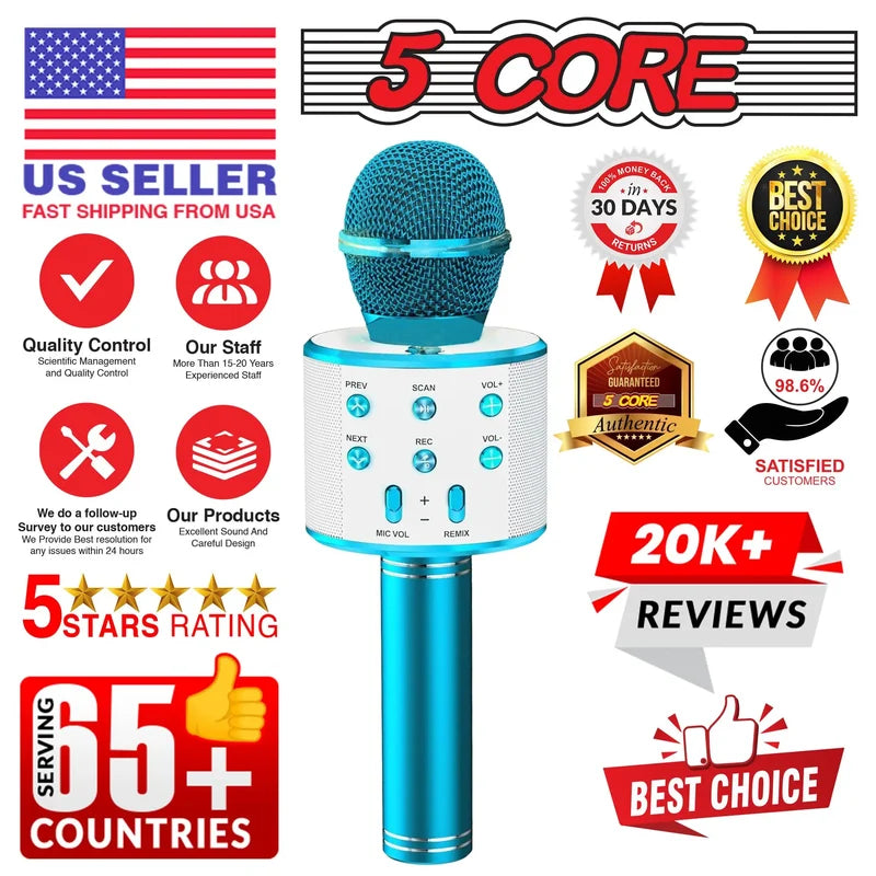 5 Core Portable Bluetooth Karaoke Microphone and Speaker - Blue