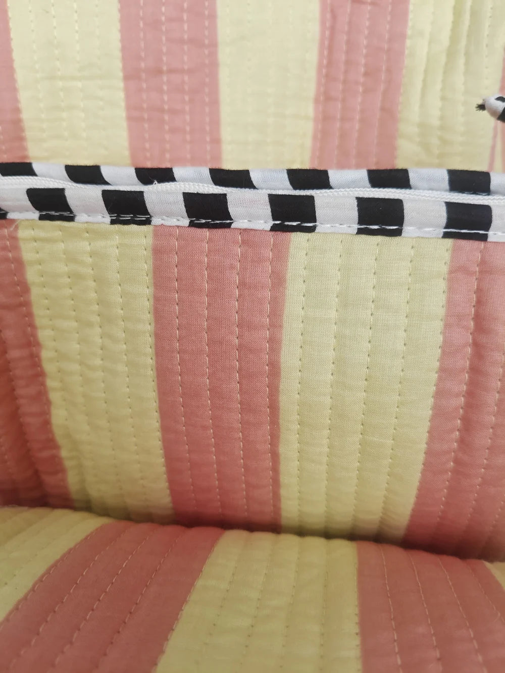 Yellow Stripe Cotton Zipper Makeup Bag