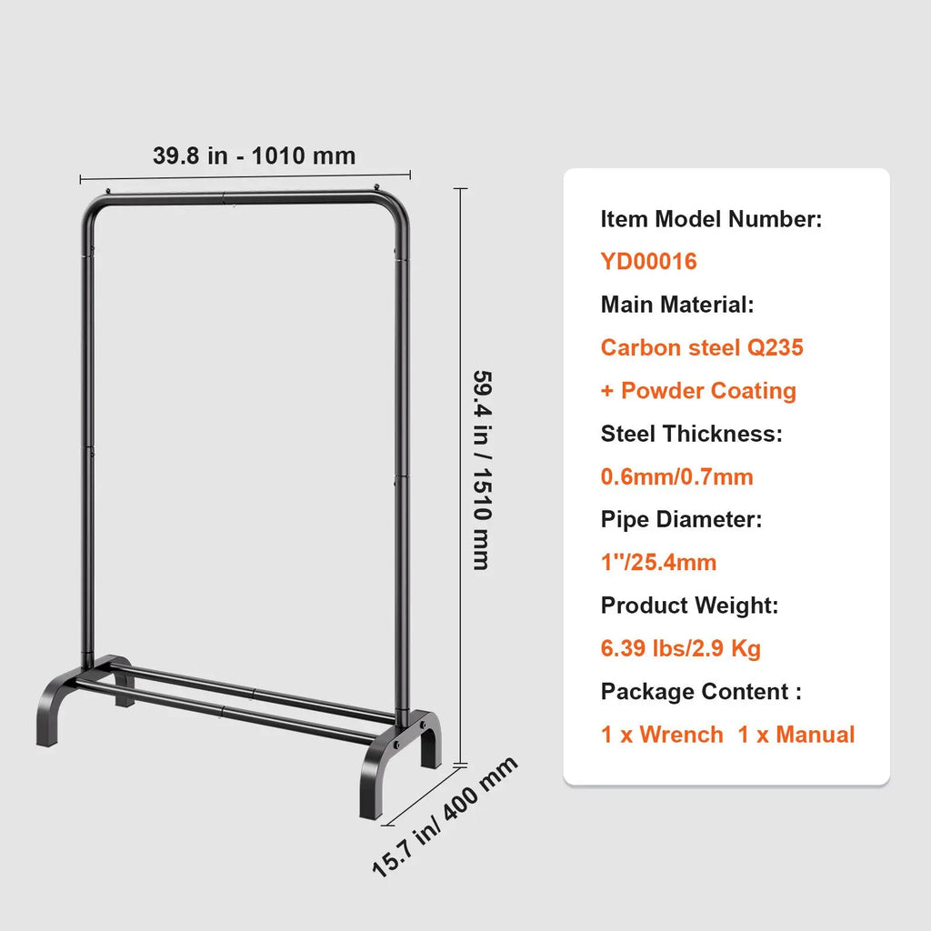Heavy Duty Garment Rack Clothing Hanging Rod Bottom Storage Black