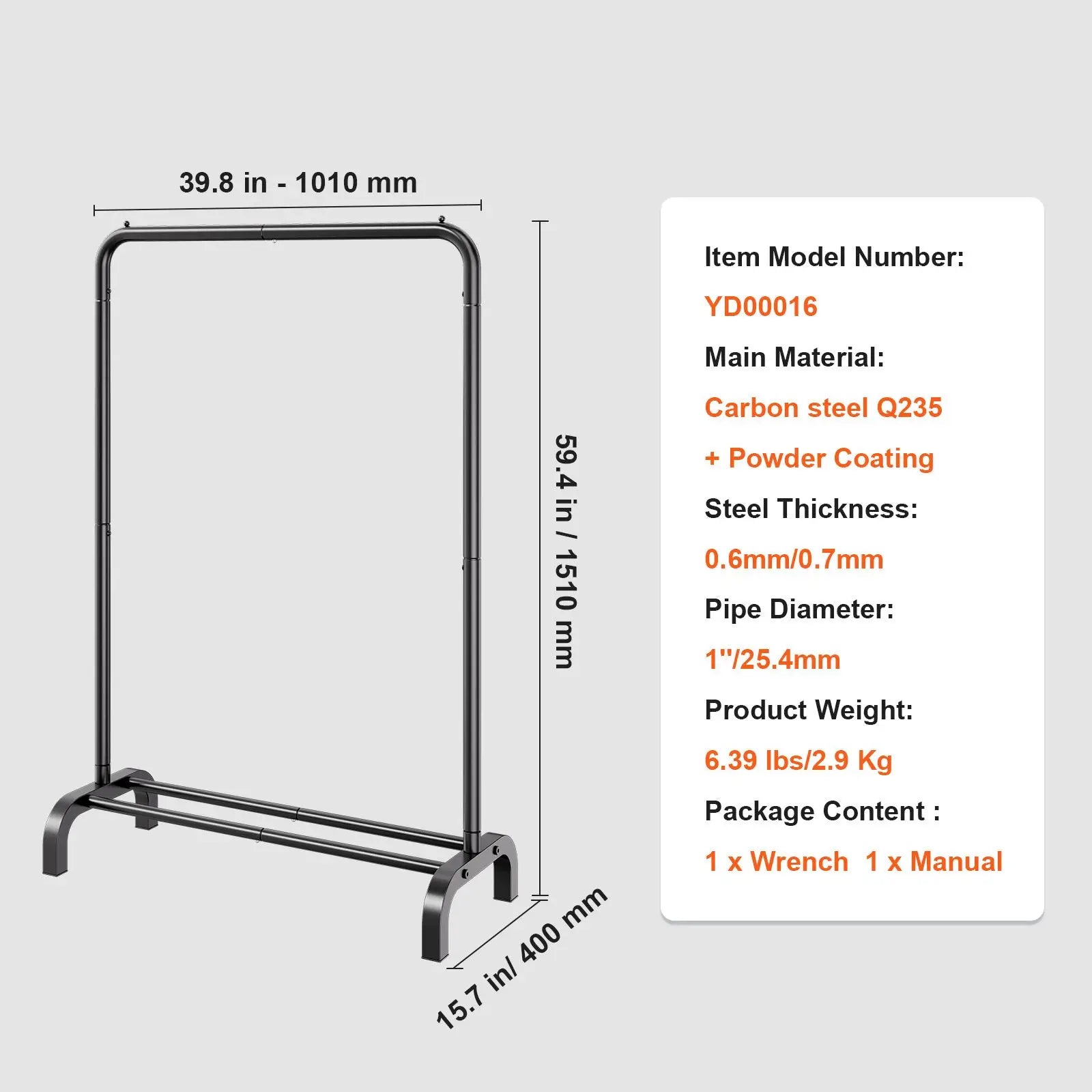 Heavy Duty Garment Rack Clothing Hanging Rod Bottom Storage Black