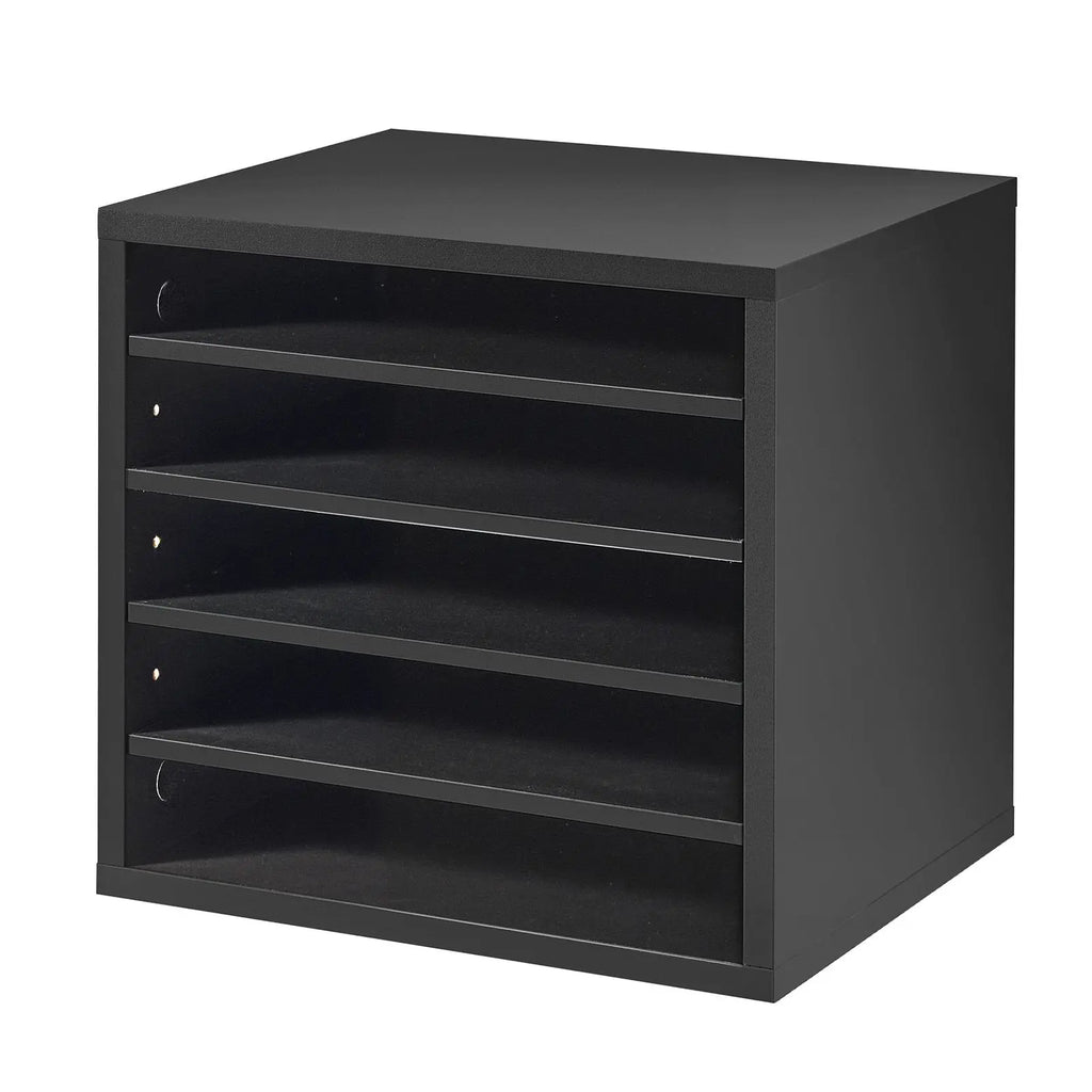 5 Compartment Wood Mailbox Sorter Office Literature File Organizer Black