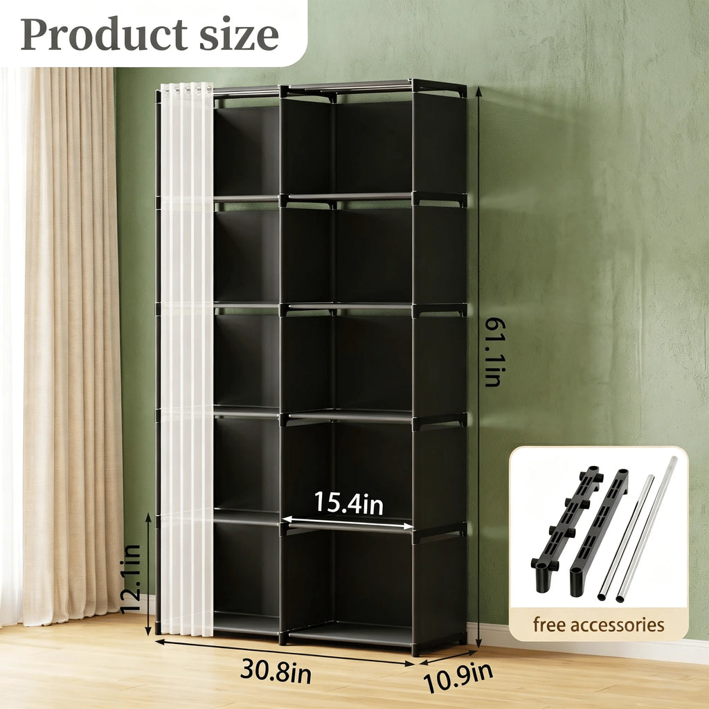 10 Cube Modular Storage Organizer with Curtain Closet Wardrobe Shelves
