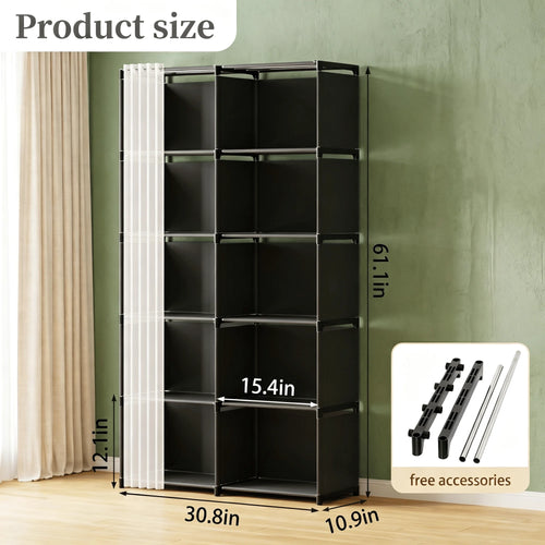 10 Cube Modular Storage Organizer with Curtain Closet Wardrobe Shelves