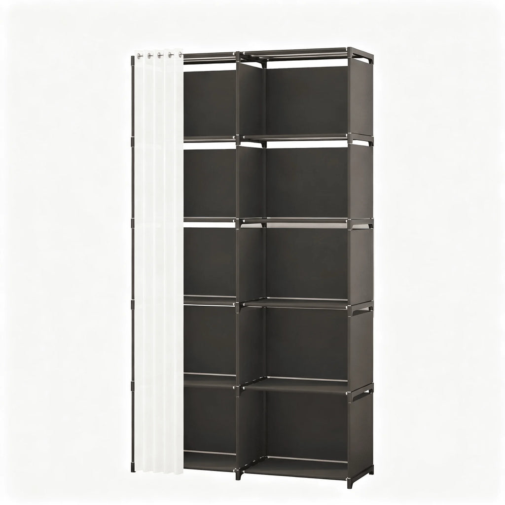 10 Cube Modular Storage Organizer with Curtain Closet Wardrobe Shelves