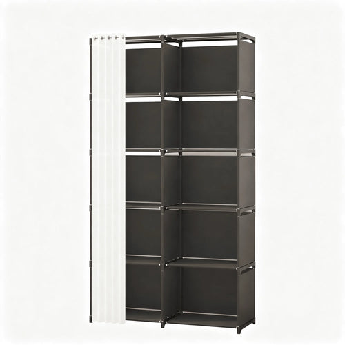 10 Cube Modular Storage Organizer with Curtain Closet Wardrobe Shelves