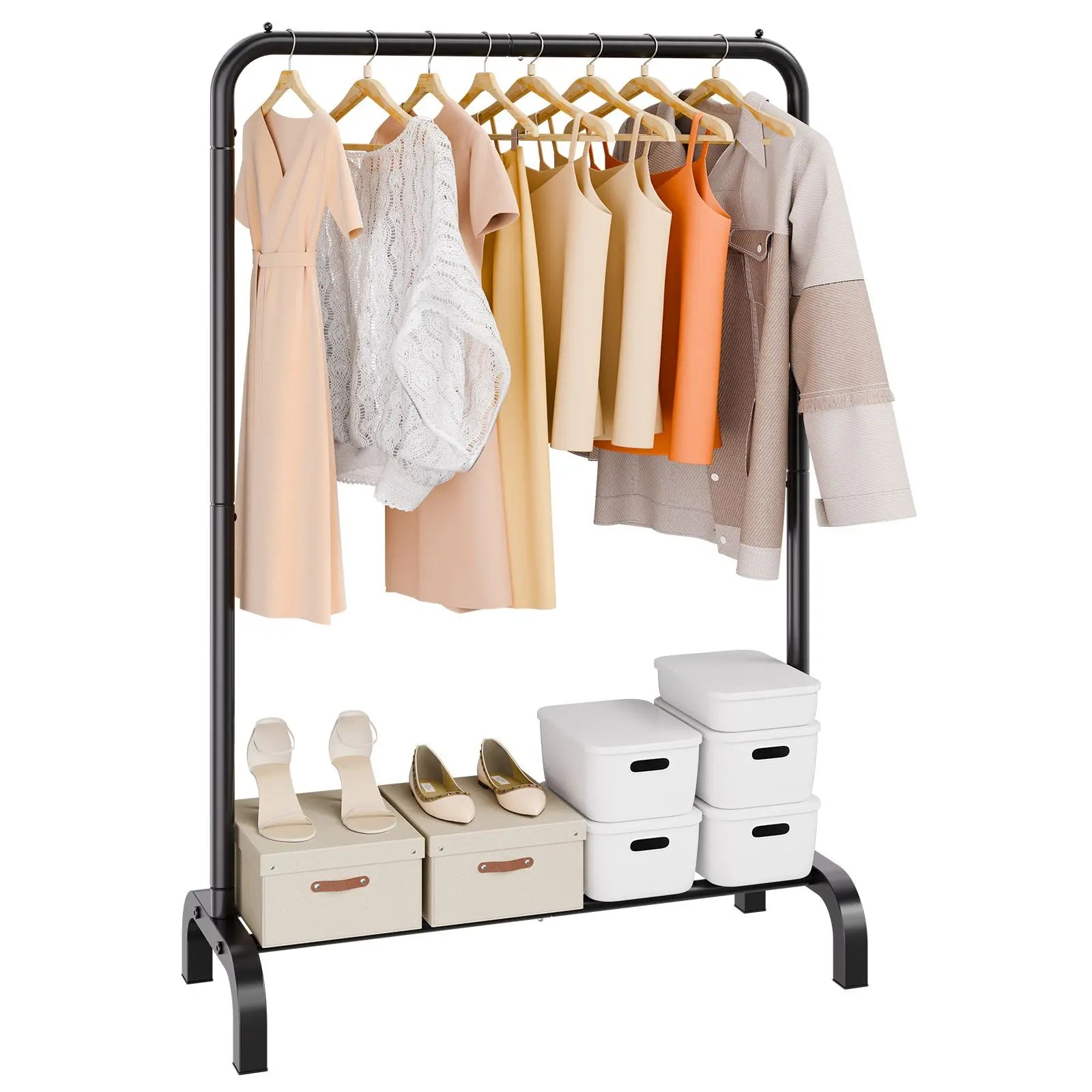 Heavy Duty Garment Rack Clothing Hanging Rod Bottom Storage Black