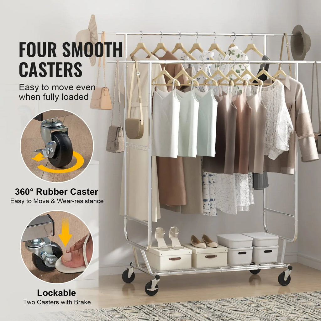 Heavy Duty 600 lb Adjustable Double Rod Garment Rack