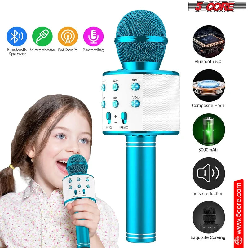 5 Core Portable Bluetooth Karaoke Microphone and Speaker - Blue