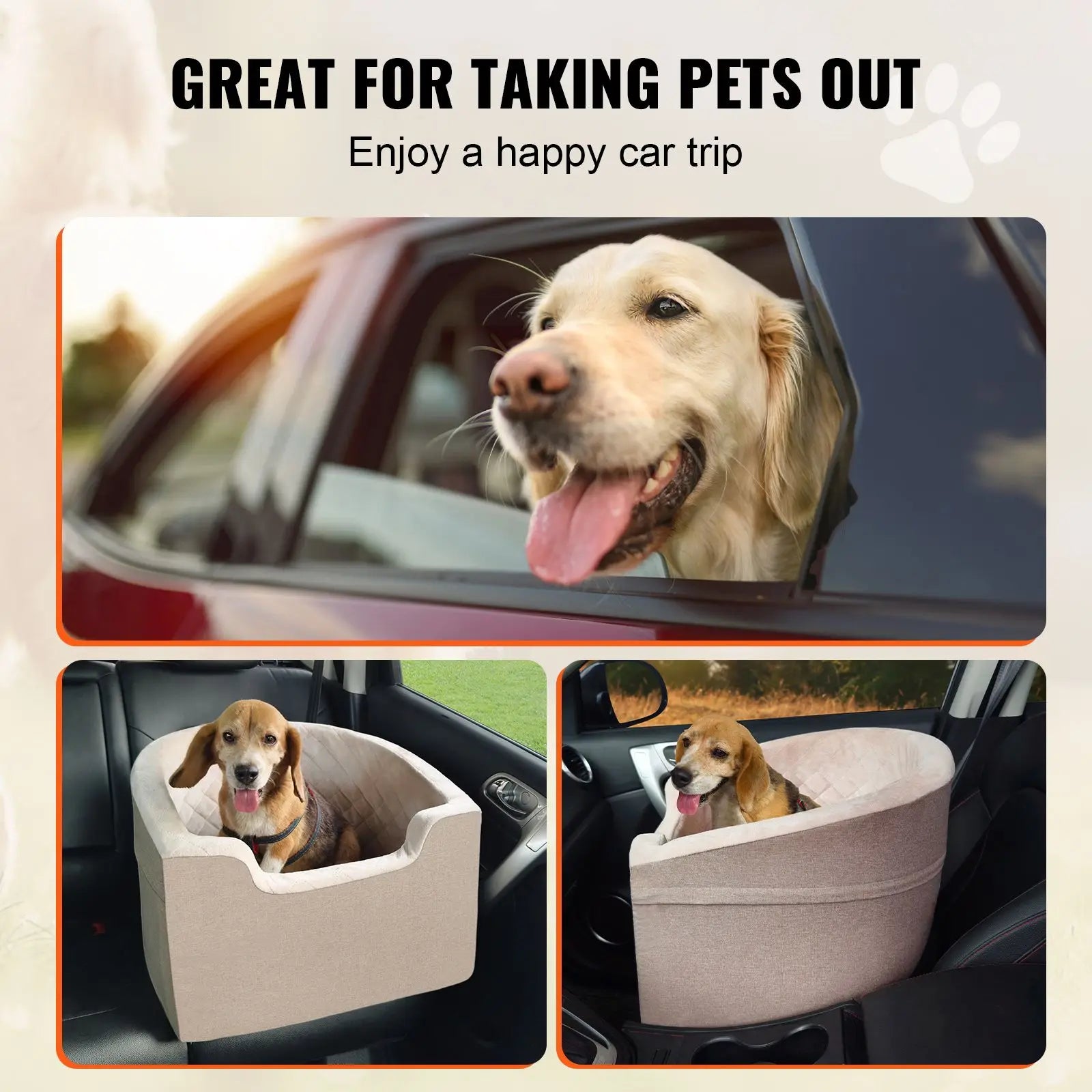 Waterproof Dog Booster Car Seat with Safety Leash