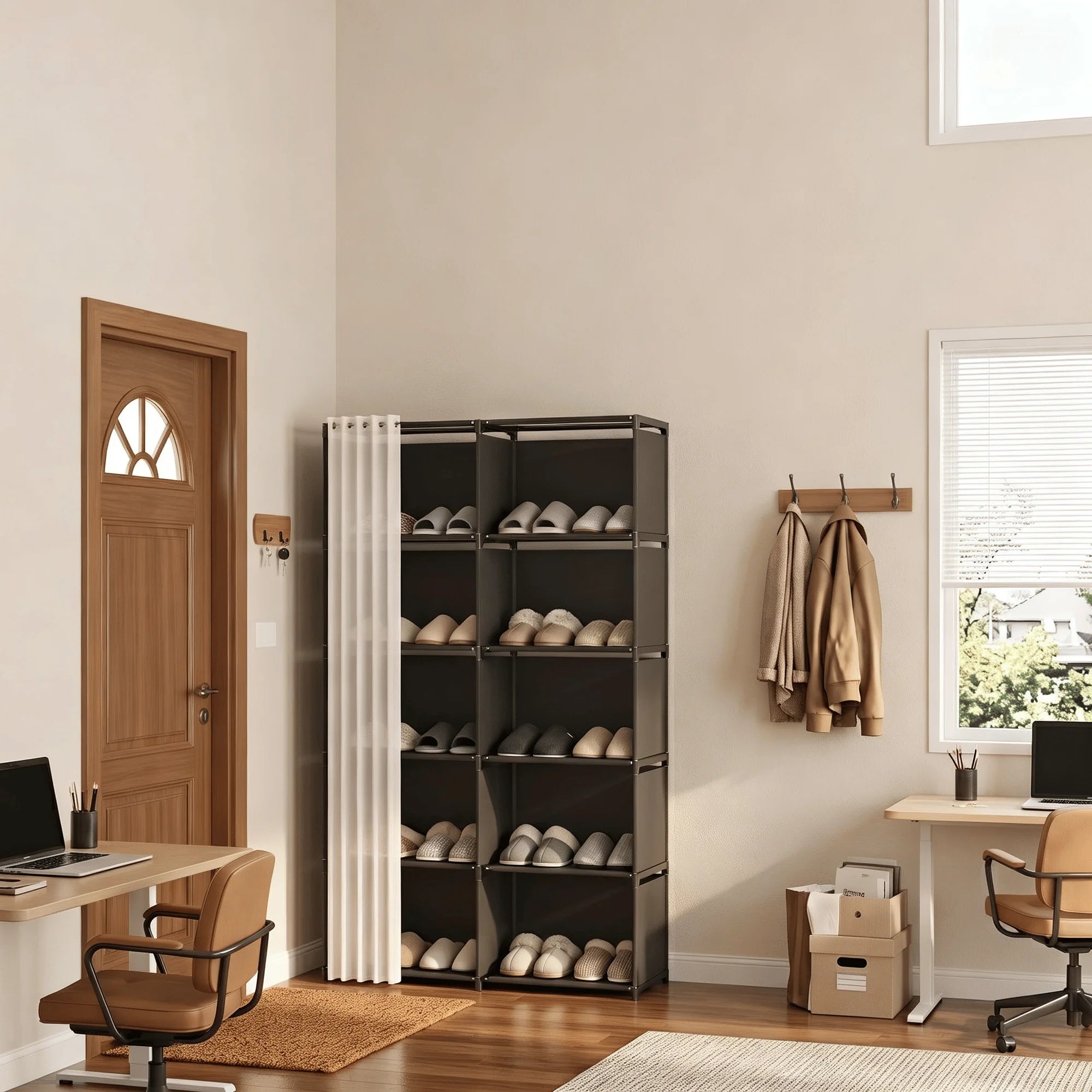 10 Cube Modular Storage Organizer with Curtain Closet Wardrobe Shelves